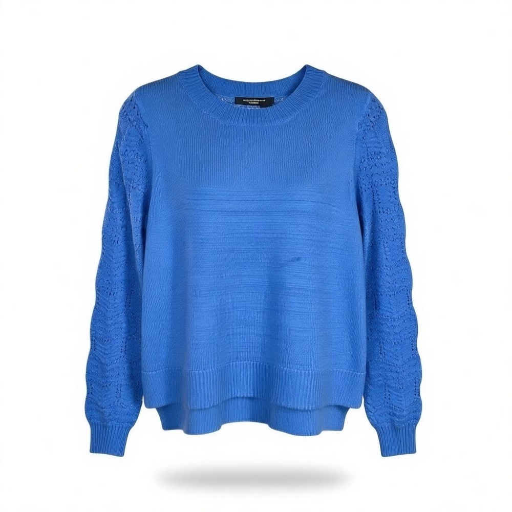New Small Relaxed Fit Soft Blue Knit Sleeve Sweater Womens Holiday Gift Designer
